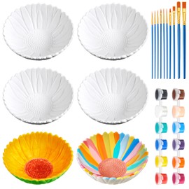 Trandraft 6 Set Paint Your Own Ceramic Sunflower Bowl Keepsake DIY Ceramics to Paint Paintable Ceramic Bowl Unpainted Ceramic Bisque Painting for Adult Craft Projects