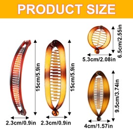 12 Pieces Large Retro Banana Clip Combs Banana Hair Clips Ponytail Hair Clip Combs and Round Banana Clips Flexible Hair Accessories with Ponytail Clips for Women and Girls