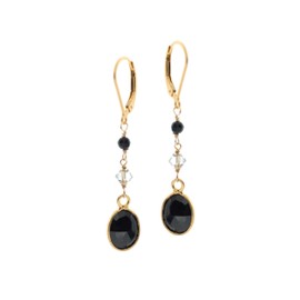 LTC Designs Black Onyx and Austrian Aurora Borealis Crystal Beaded Drop Earrings for Women, and Men