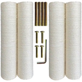 HTJZWG 4Pcs Sisal Rope Cat Scratching Post Refill, 15.7"x3.1" with Pre-Drilled Holes & Universal Screws - Durable Cat Tree & Furniture Protector for Indoor Cats