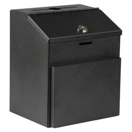 Suggestion Box with lock and keys Lock Metal Wall Mounted Ballot Box, Steel Donation and Collection Drop Box with wide Slot, 8.5H x 6W x 7.3L Inch office comment box with front wide pocket