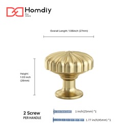 homdiy 15 Pack Gold Cabinet Knobs Brushed Brass Dresser Knobs Gold Drawer Knobs Zinc Alloy Single Hole Kitchen Cabinet Handles