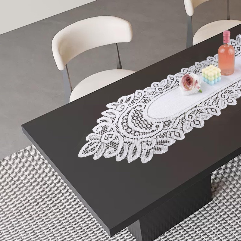 2 Pack 13.6x45.2 Inch Lace Rectangular Table Runner,White Dresser Scarf