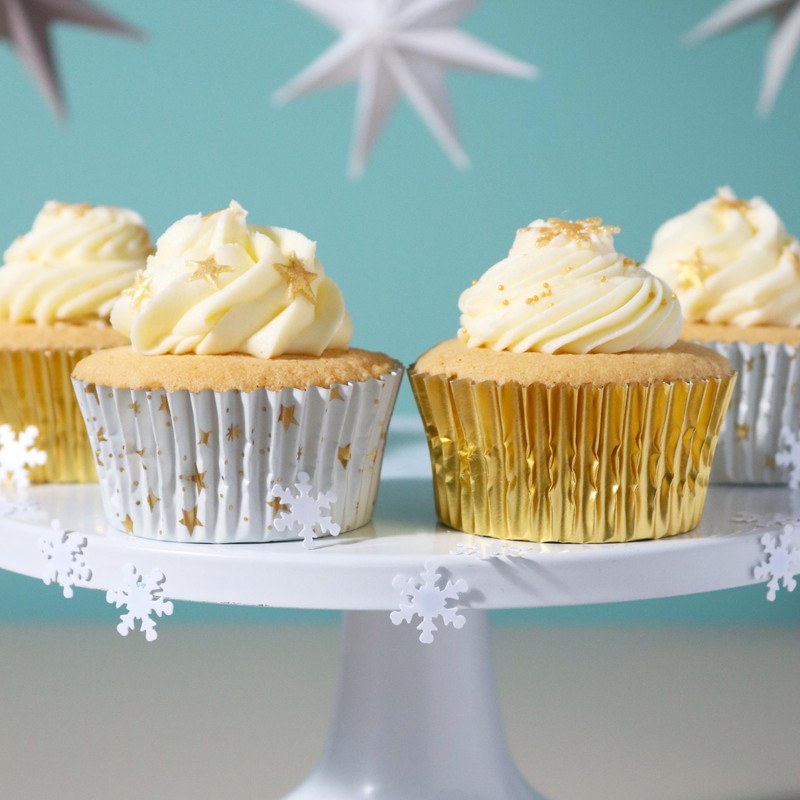 PME Christmas Foil-Lined Cupcake Cases - Golden Stars (Pack of
