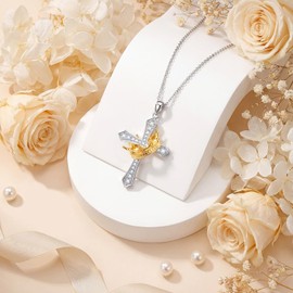 Alphm Cross Necklace with Crown S925 Sterling Silver