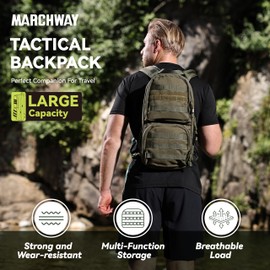 MARCHWAY Tactical Molle Hydration Pack with 3L TPU Water Bladder, Military Backpack for Backpacking, Hiking, Running, Cycling (Green)