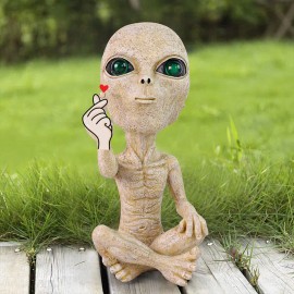 Solar Powered Outdoor Garden Alien Statue with Glowing Green Eyes, Creative Resin Figurine with Light up Feature for YardColor: As pic, Size: One Size