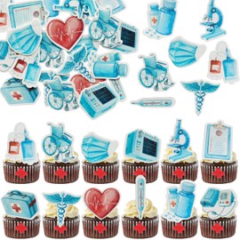 Ephlyn 48Pcs Edible Nurse Cupcake Toppers Nursing School Graduation 2025 Cupcake Picks for Medical Rn Nurse Grad Themed Birthday Party Supplies