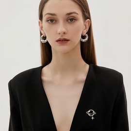 EMEGCY Planet Brooch Fashion Brooch Pin Rhinestone Pearl Brooches Bling Brooch of Clothes Jewelry Gift for Women (Style 3)