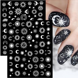12 Sheets Sun Moon Star Nail Art Stickers Decals, 3D Fashion Trendy Minimalist Colorful Rose Gold Pegatinas Uñas Design Self-Adhesive Nail Art Decals, DIY Manicure Decoration Supplies Accessories for Women Girls