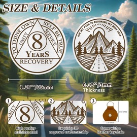 8 Year Sobriety Coin Gifts | to Thine Own Self Be True AA Coins - HA AA Chip Medallion with Leather Keychain | Narcotics Alcoholics Anonymous Gifts for Anniversary Month for Men & Women in Recovery
