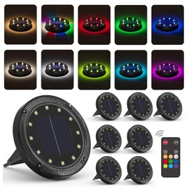 Color Changing Solar Ground Lights with 33ft Long Distance Remote Control - Flat Solar Lights Outdoor Waterproof - Pathway Light Solar Powered for Yard Decorative Outside Lawn Walkway [8 Pack]