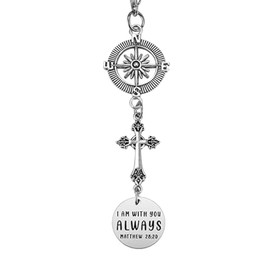 Cross Car Charm, I am with You Always Matthew 28:20, Rear View Mirror Car Charm, Religious Car Accessories Bible Verse Gifts for Men Women New Driver Gifts