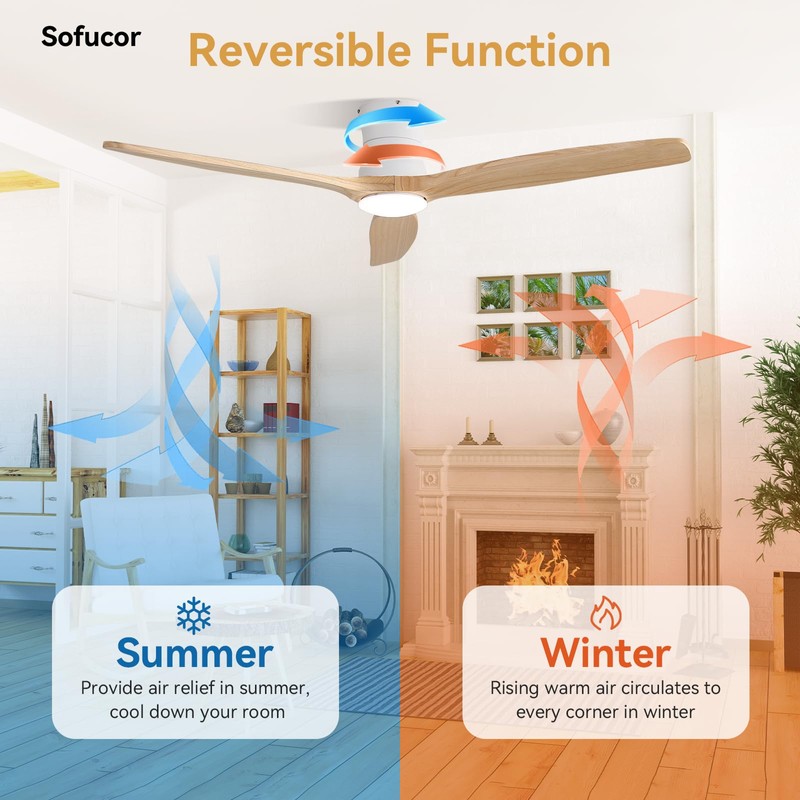 Sofucor 52" Smart Ceiling Fan, Solid Wood Ceiling Fan with