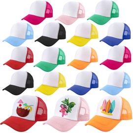 SGBETTER 18 Pack Child DIY Sublimation Trucker Caps Multicolor Blank Trucker Hat Summer Mesh Baseball Cap Adjustable Trucker Cap for Kids Summer Outdoor Sports (UK, Alpha, One Size, Color Set 2)