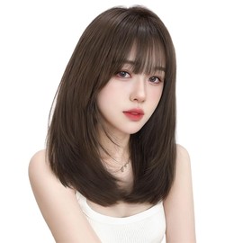 AISIHAIR Wig, Semi-Long, Medium, Brown, Straight, Full Wig, Long, Small Face, Natural, Harajuku Style, Fluffy, Net Included, Wig, Brown