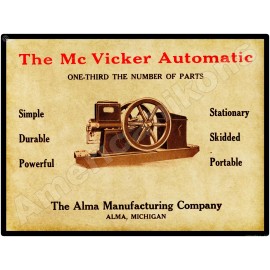 1910 Alma Mfg. Co. McVicker Gas Engines New Metal Sign: LARGE SIZE 12 x 16