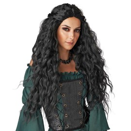 PORSMEER Women's Wig Black Long Curly Wigs for Women, Natural Middle Parting Long Curls Black Hair, Anime Cosplay Halloween Wigs 28 Inches