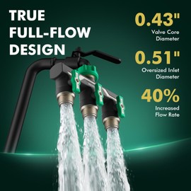 Restmo Heavy Duty 3 Way Garden Hose Splitter, Full Metal Body Full Flow Hose Splitter with Oversized Ball Valve, Extended Lever 3/4" GHT Outdoor Faucet Spigot Adapter for Garden Watering RV, Green
