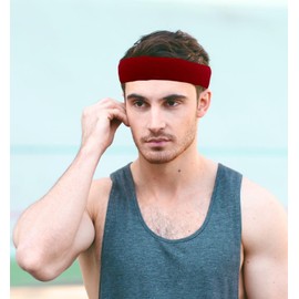MDSTYLE Tie Bandana Headband for Men and Women Hair Accessorries Paisley and Solid Color Sweat Band for Sports Workout Hairband (Red - Solid Color)