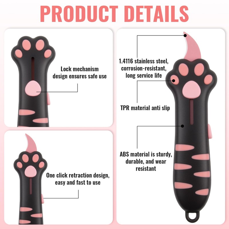 Cat Paw Box Cutter Retractable Cat Box Cutter with Cute
