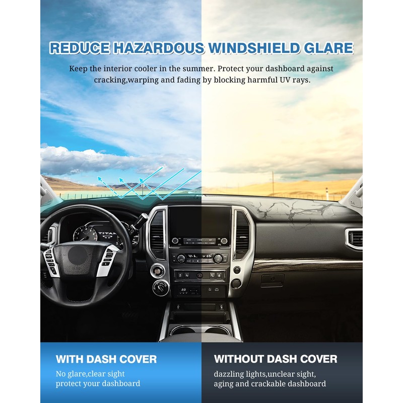 FIILINES Dash Cover for Nissan Titan for 2016-2024, Dashboard Mat