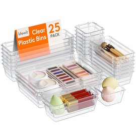 Lifewit 25 PCS Organizador de Cajón para Maquillaje, Cajas y Separadores de Plástico y Acrílico Apilables Multiusos, para joyas y artículos pequeños, 