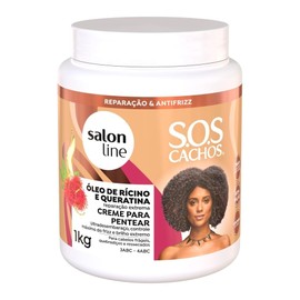 Salon Line - Linha SOS Cachos (Oleo de Ricino e Queratina) - Creme para Pentear 1 Kg - (SOS Curls (Castor Oil and Keratin) - Combing Cream Net 35.27 Oz)