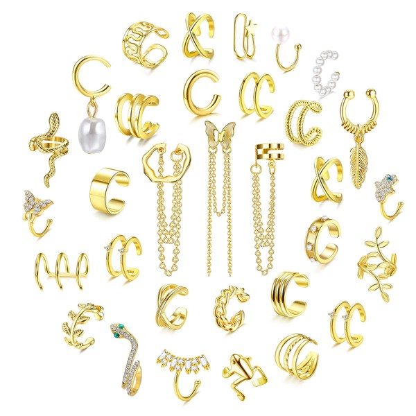 Adramata 32Pcs Adjustable Gold Ear Cuff Non Piercing Ear Cuff