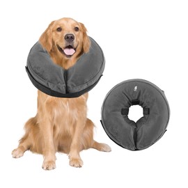 Rinling Dog Cone Collar, Inflatable Collar After Surgery Soft Cone for Dogs and Cats Dark Grey L (15-19")