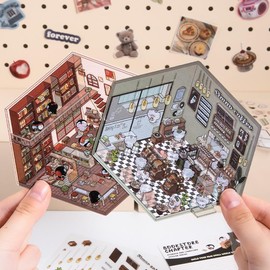 AiMQnLe DIY 3D House Scene Stickers - 8 Sets, Restaurant & Forest Animals Theme - 3D Cute Cartoon Sticker Set, Christmas Gifts for Adult Kids Relief Stress