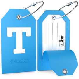 Initial Luggage Tag with Full Privacy Cover and Stainless Steel Loop (Aqua Teal) (T)