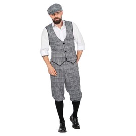 20s Peaky Blinders Men's Glencheck Suit Knickerbocker Black / White Vest Flat Cap, 58, black/white