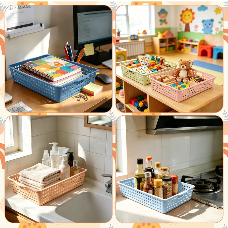 12Pcs Boho Plastic Classroom Storage Paper Baskets Holds 4A Paper