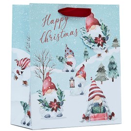 Design By Violet Happy Christmas Gonk Gift Bag Eco Friendly Recyclable with Red Handle and From Gonk Gift Tag Xmas Gift Wrap Medium
