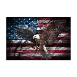 Urttiiyy Retro American Flag Bald Eagle USA Military Wall Art Canvas Prints Thin Blue Red Line Home Decor Pictures for Living Room Bedroom Painting Framed Ready to Hang