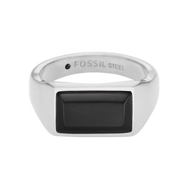 Fossil 32025869 Men's Ring Stainless Steel Onyx, 63, Stainless Steel, No Gemstone