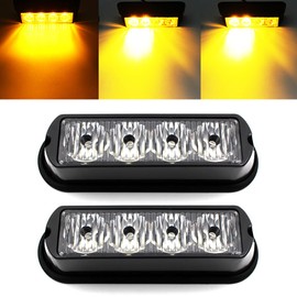 FXC 2pcs 4-LED Surface Mount Flashing Strobe Lights for Truck Car Vehicle LED Grille Light Emergency Beacon Caution Hazard Warning lights (Amber/Amber)