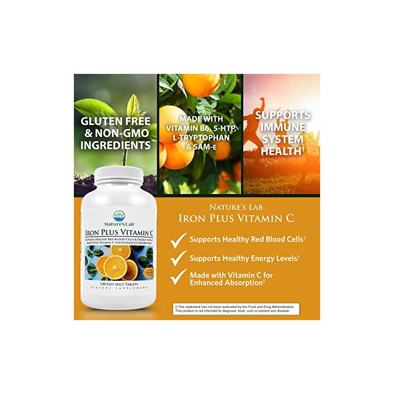 Nature's Lab Iron Plus Vitamin C Fast Melt Tablets -