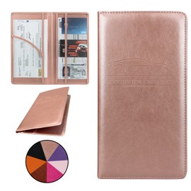 Miunice Car Registration and Insurance Holder, Premium Pu Leather Vehicle Glove Box Organizer - for Driver License, Cards & Essential Documents (L-Rose Gold)