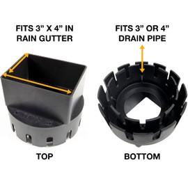 USA Made Premium Rain Gutter Downspout Adapter (3" x 4" Inch Roof Rain Gutter to Drain Pipe Adapter) Fits 3" or 4" Inch Outdoor PVC Drain Pipe or Corrugated Landscape Pipe (3" x 4" Inch Drain)