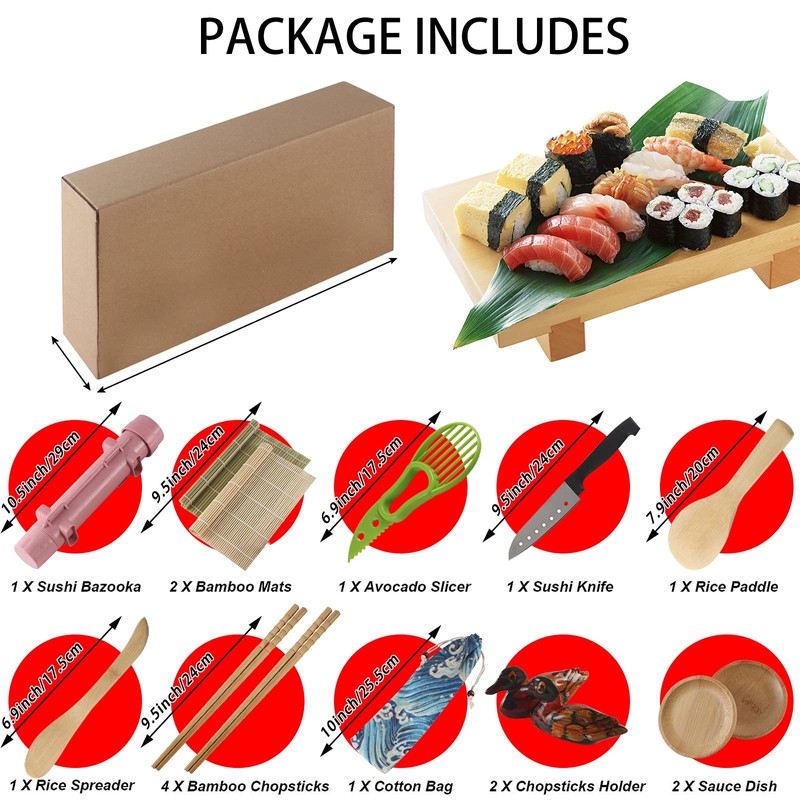 Thanice Upgraded Sushi Making Kit, 14-piece Sushi Kit Sushi Roller