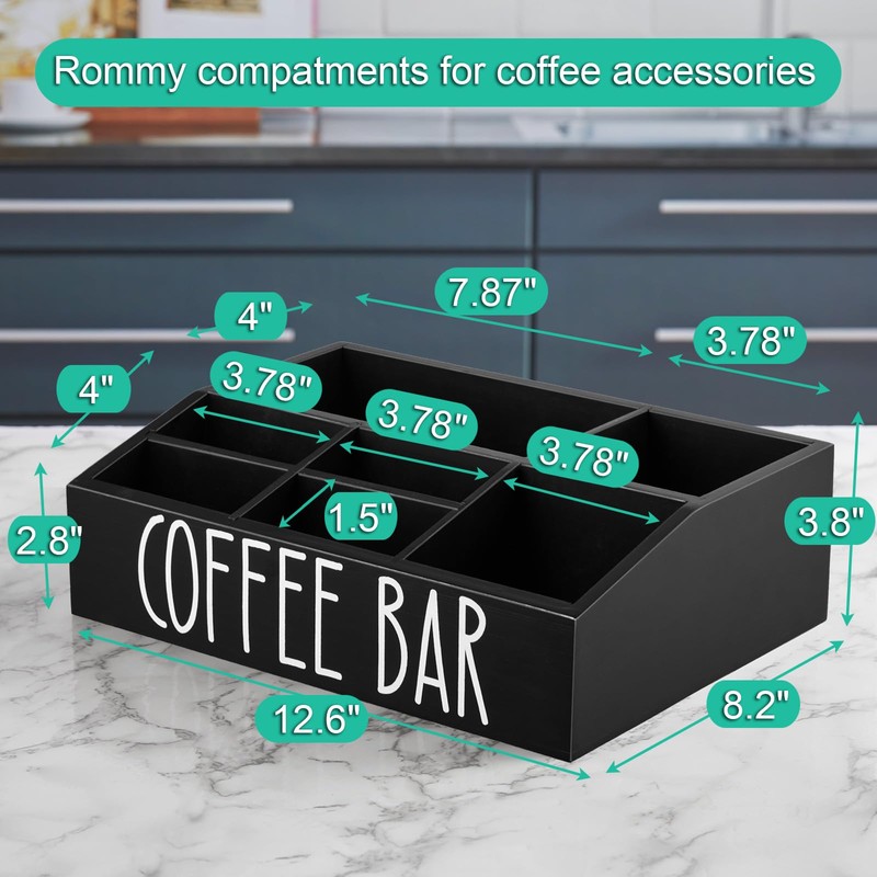ALELION Coffee Station Organizer for Countertop - 7 Compartments Coffee