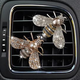 Shiny Bee Car Air Freshener Dashboard Outlet Vent Clips，Pearl Diamond Bee Car Perfume Car Air Conditioner Air Outlet Decoration Aromatherapy Clip，Bling Bee Charms Rhinestone Auto Interior Decorations Accessory