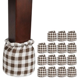 Yoption Chair Leg Cover, Coffee Checkered Linen Cotton Table Chair Furniture Leg Caps Protector Pads Anti-Slip Anti-Scratch Feet Sleeve (16 Pack)