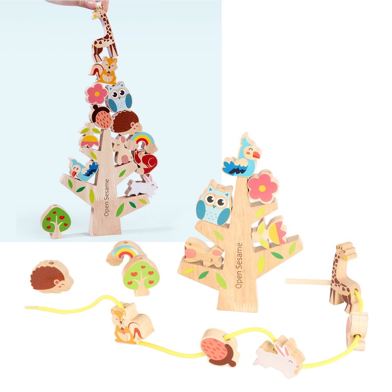 Wooden Animals Stacking Toy Colorful Improve Coordination Blocks Balancing Tree