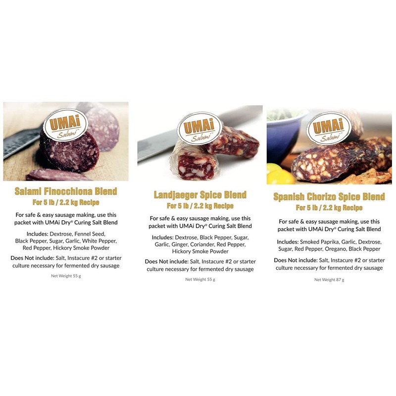 UMAi Dry Sausage Spice Bundle (Landjaeger, Spanish Chorizo, Finocchiona)