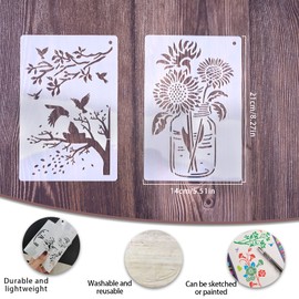 24 Pieces Flower Stencils Bird Sunflower Butterflies Spring Summer Stencils Templates for Flowers Reusable Branches Leaf Painting Drawing Stencil for Painting on Wood Wall Canvas