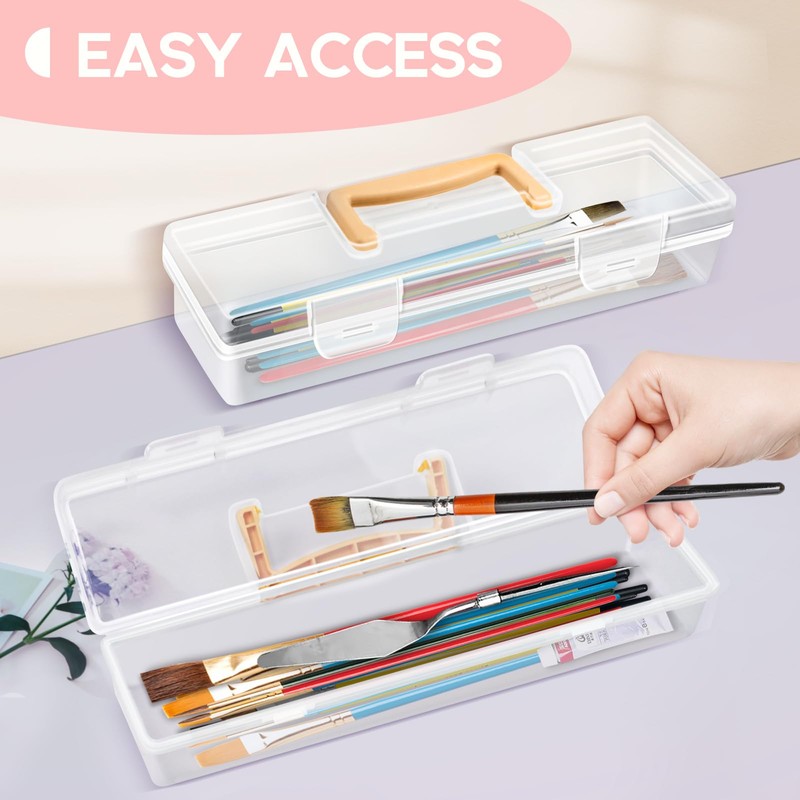 Vowcarol Paint Brush Case Portable, Long Paint Brush Storage Box,