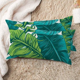 MISSUYSA Turquoise Lime Green Tropical Pillow Cover Set of 2 Asian Chinese Lumbar Support Pillow Case 12x24in Decorative Pillow Home Cotton Linen Oriental Pillow Cover for Home Love Porch Couch Sofa